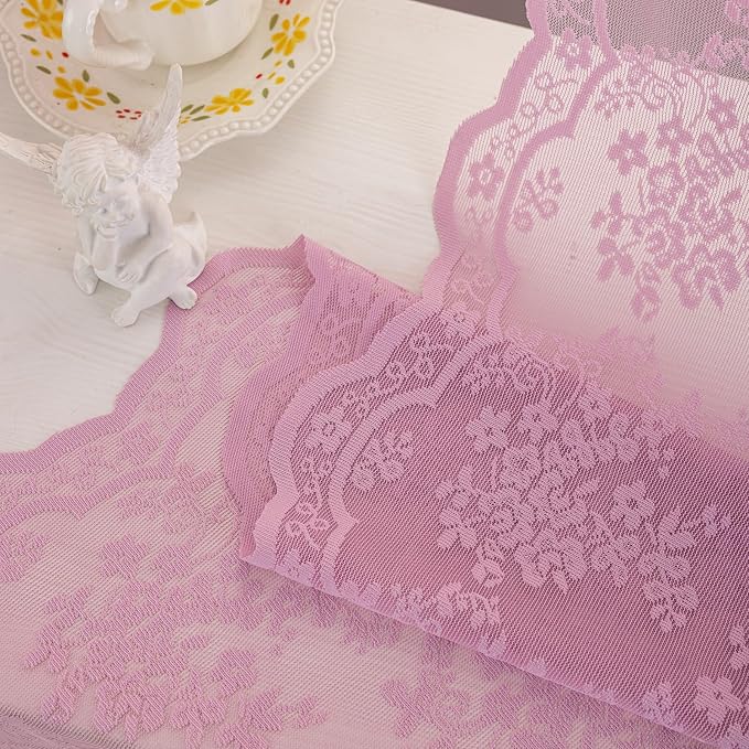 YJ YANJUN Vintage Lace Curtains 63 Inch Length-Victorian Floral Pattern Lilac - Image 5