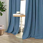Denim Blue Blackout Curtains & Drapes 84 Inch Length 2 Panels Set Faux Linen - Image 8