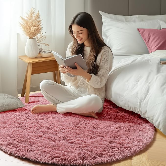 ONASAR Blush Round Area Rugs 5ft, Soft Bedroom Circle Rug Mats - Image 7