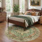 Area Rugs 7ft Washable Non-Slip, Floral Vintage Distress Print Pattern - Image 2