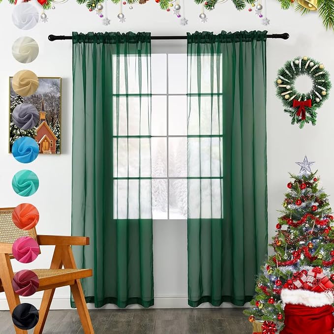 Youleyar Solid Sheer Rod Pocket Curtain Voile Draperies 2 Panels White Beige by Youleyar