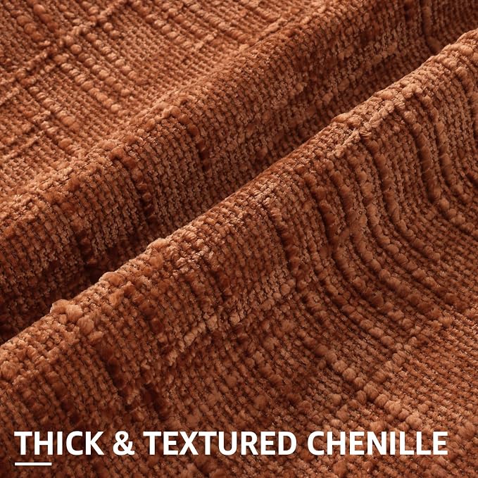 decorUhome Rust Chenille Throw Pillow Covers 18x18 Set of 2 Textured Soft Cozy - Image 2