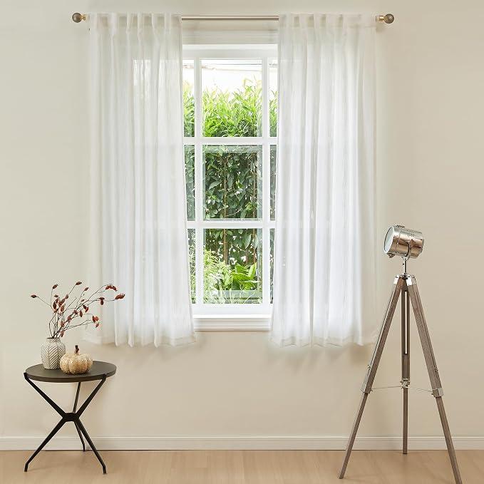 MYSKY HOME Short Curtains for Small Kitchen Windows 45 inches Length, Linen - Image 2