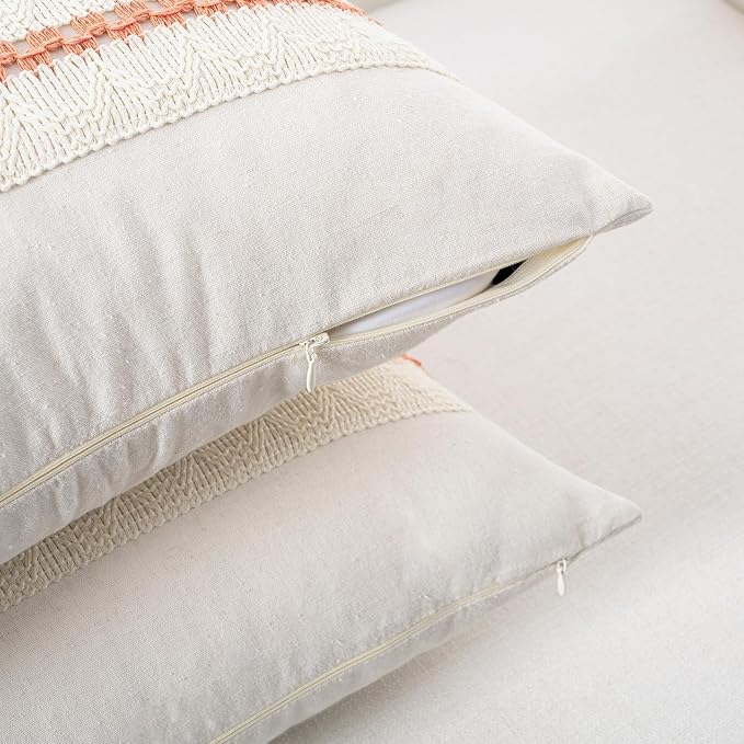 Fancy Homi Set of 1 Boho Coral Decorative Throw Pillow Cover 18x18 Inch - Image 3