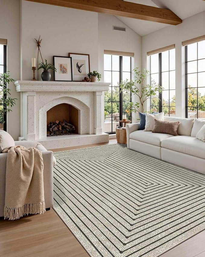 Latte&Fog 5x7 Area Rugs for Living Room Bedroom, Boho Non Slip Low Pile Carpet - Image 2
