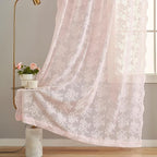 YJ YANJUN Vintage Lace Curtains 108 inches Long 2 Panels Cute Floral Pink Sheer - Image 5