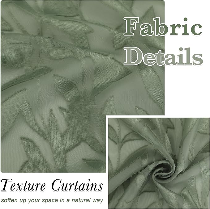 Lecloud Leia Sage Green Sheer Curtains 63 Inch Length 2 Panels, Light Filtering - Image 9