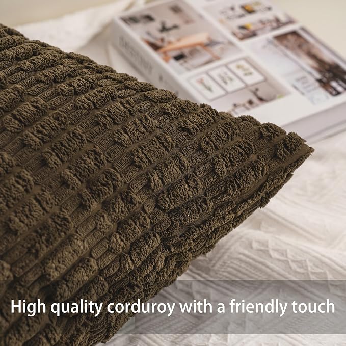 Pack of 2 Corduroy Decorative Throw Pillow Covers 18x18 InchSoft Boho Striped - Image 2