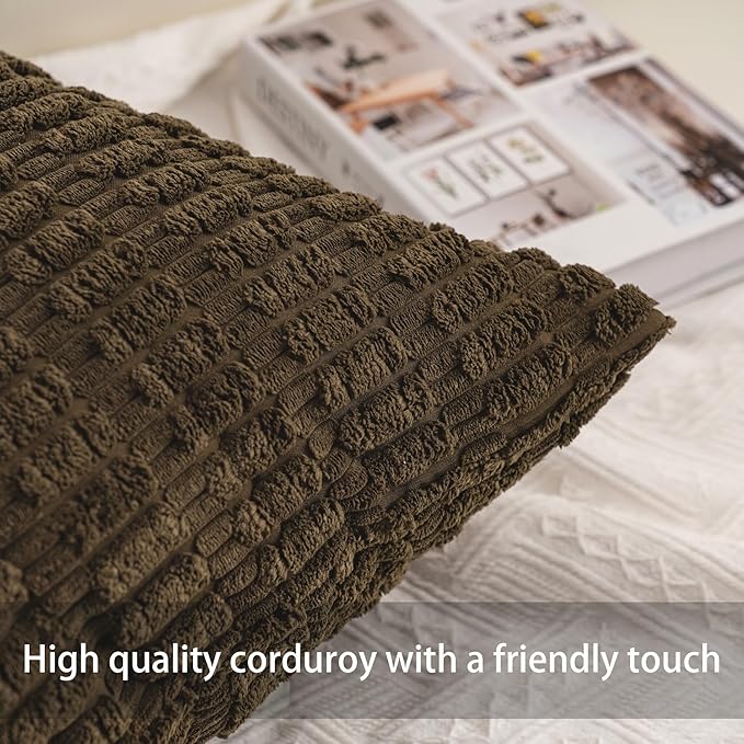 Pack of 2 Corduroy Decorative Throw Pillow Covers 16x16 Inch Soft Striped - Image 2