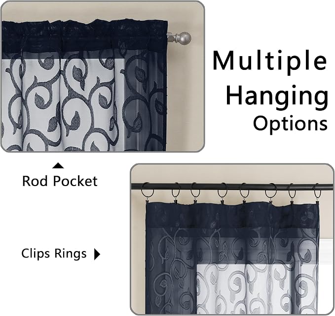 OWENIE Furman Navy Blue Semi Sheer Curtains 72 inches Long - Image 4