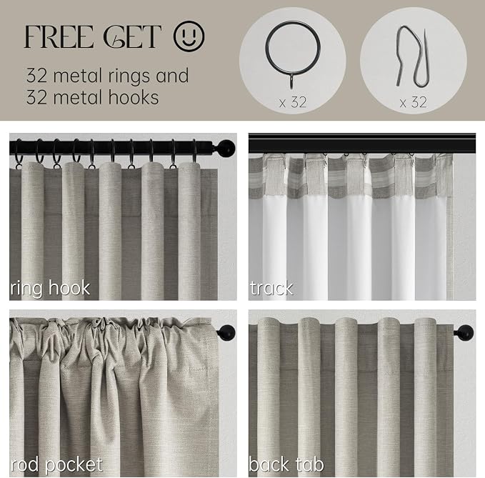 Flax Grey Blackout Curtains 95 Inch Length 2 Panels - Image 3