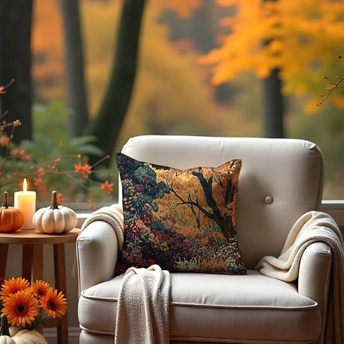 Rustic William Morris Inspired Autumn Forest Decor Throw Pillow Covers 18x18 - Image 5