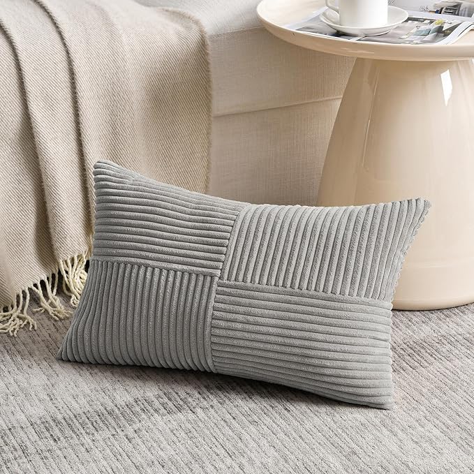 Fancy Homi 2 Packs Neutral Grey Lumbar Decorative Throw Pillow Covers 16x26 Inch - Image 2
