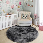 Amdrebio Tie-Dyed Dark Grey Round Area Rugs - Image 7