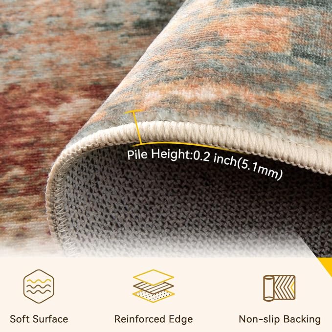 Washable Area Rugs 3x8 Non-Slip Modern Abstract Soft - Image 3