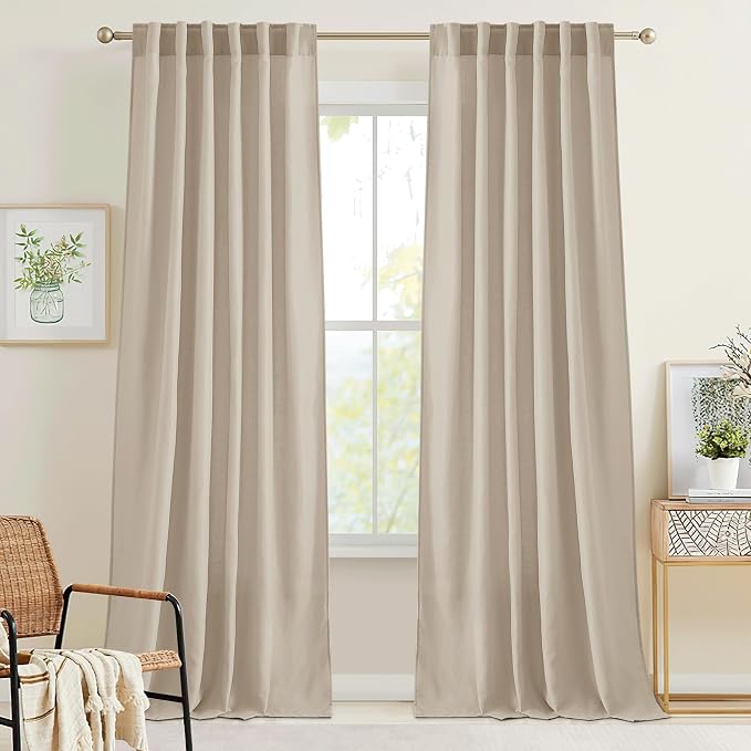 RYB HOME Guaze Burlap Curtains 95 inches Long, Large Window Treatment Back Tab by RYBHOME