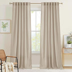 RYB HOME Linen Sheer Curtains 90 inches Long 2 Panels Set, Natural Lightweight by RYBHOME