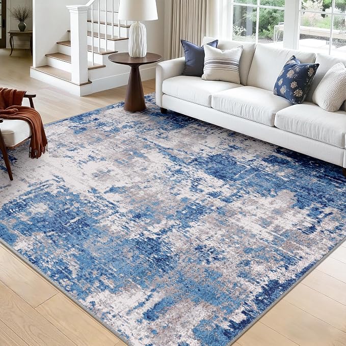 Washable Area Rugs Square 9ft Non-Slip Modern Abstract Soft by RELEANY