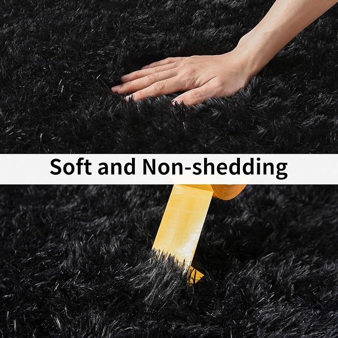 Soft Runner Rugs for Bedroom Hallways, 2x3 Black Fluffy Shag Throw Area Rug Non - Image 4