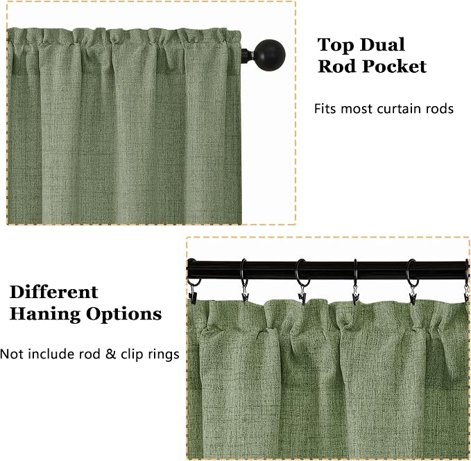 OWENIE Sage Green Valances for Windows 1 Pcs 22 Inch Length, Light Filtering - Image 4