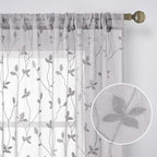HOMEIDEAS Light Grey Sheer Curtains 52 X 63 Inches Length 2 Panels Embroidered - Image 4