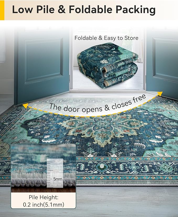 RELEANY Area Rugs 6'x8' Washable Non-Slip, Floral Vintage Distress Print - Image 4