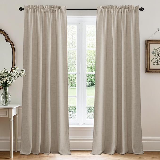 RYB HOME Natural Beige Linen Sheer Curtains 84 inches Long by RYBHOME