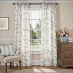 Lazzzy Blue Floral Linen Curtains 96 Inch Farmhouse Back Tab Drapes - Image 2