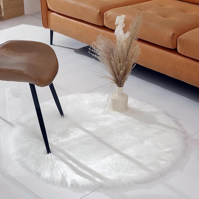 linmopm Faux Fur Rug Sheepskin Shag Fluffy Fuzzy White 3x3 ft Rugs - Image 3