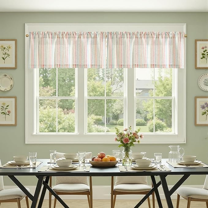 jinchan Valance Curtain Linen Textured Striped Window Curtain - Image 5