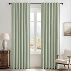 RYB HOME 100% Blackout Sage Green Linen Curtains, Extra Long Light & Heat by RYBHOME