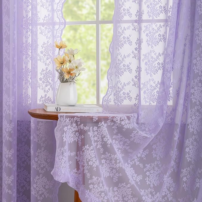 YJ YANJUN Vintage Lace Curtains 96 Inches Long-Victorian Floral Pattern - Image 4