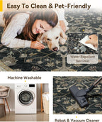 Area Rugs Round 4ft Washable Non-Slip, Floral Vintage Distress Print Pattern - Image 5