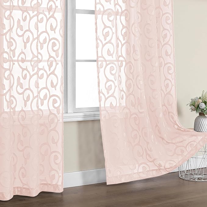 OWENIE Furman Extra Long Blush Pink Sheer Curtains 96 inches Long - Image 3