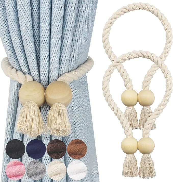 2 Pack Magnetic Curtain Tiebacks Cotton Hand Woven Tie Back Decorative Rope by CurtianTiebacks