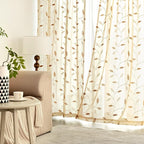 MIULEE Beige Sheer Curtains 2 Panels Embroidered Leaf Patterned Rod Pocket - Image 3