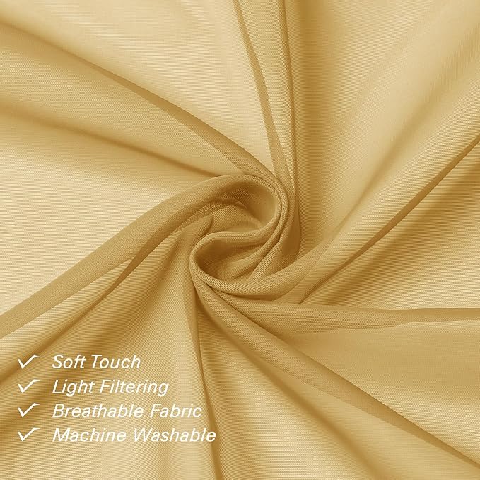 Lecloud Gold Sheer Curtains 78 Inches Long 2 Panels, Breathable Solid Voile - Image 6