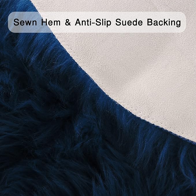 duduta Navy Blue Faux Sheepskin Throw Rug 2x3 ft, Fluffy Shag Fur Chair Cover - Image 3