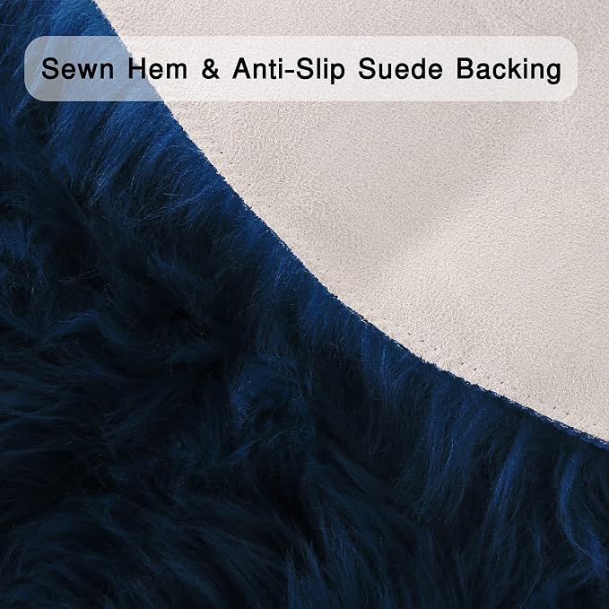 duduta Navy Blue Faux Sheepskin Fur Rug 3x5 ft, Fluffy Shag Bedroom Dorm - Image 3