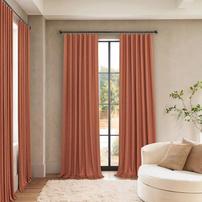 Rust Blackout Curtains for Living Room 102 Inch Length 2 Panels Set Linen - Image 2