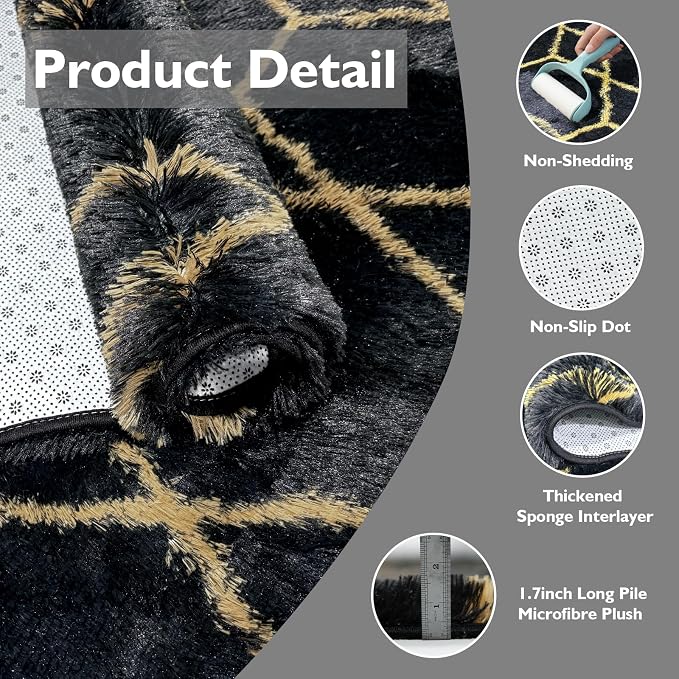 Shag Area Rug for Bedroom 5x8, Fluffy Area Rugs for Living Room, Geometric Soft - Image 3