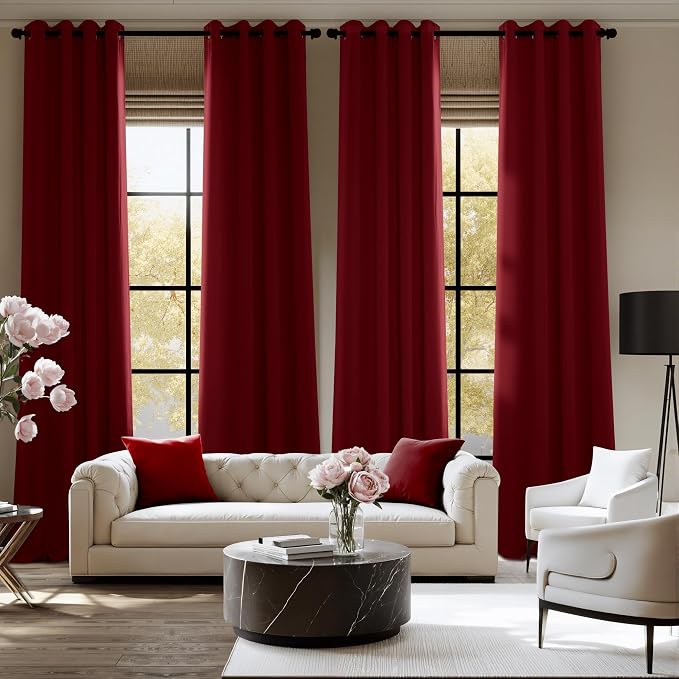 NICETOWN Room Darkening Draperies Curtains Panels, 2 Panels Burgundy Red W52 x - Image 2