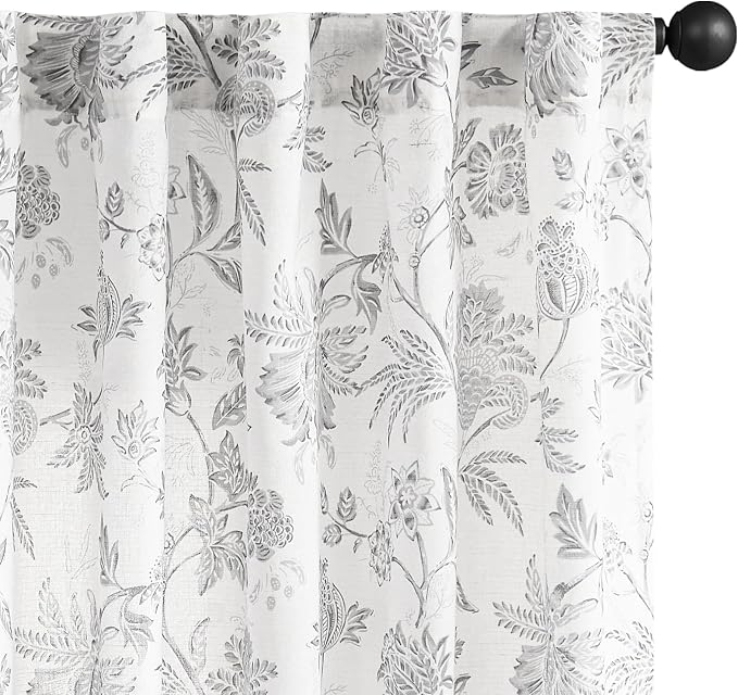 jinchan Linen Floral Curtains for Living Room, 96 Inch Length Curtains by JINCHAN