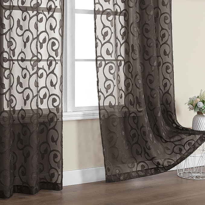 OWENIE Furman Chocolate Sheer Curtains 96 inches Long by OWENIE