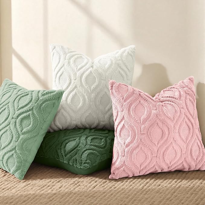 decorUhome Throw Pillow Covers 20x20 Inch Set of 2, Soft Plush Faux Wool Pink - Image 5