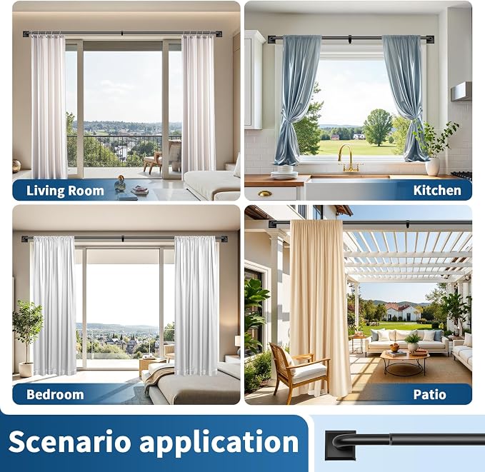Black Curtain Rods for Windows 66-184 Inch Heavy Duty Wrap Around Blackout - Image 7