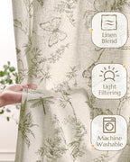 jinchan Floral Linen Curtains for Living Room 84 Inch Length Butterfly Curtain - Image 4