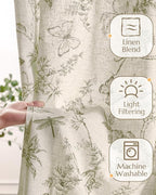 jinchan Floral Linen Curtains for Living Room 63 Inch Length Butterfly Sage - Image 4