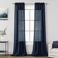 Navy Blue Linen Sheer Curtains 108 Inches Long Back Tab Rod Pocket 2 Panels by Nanspring