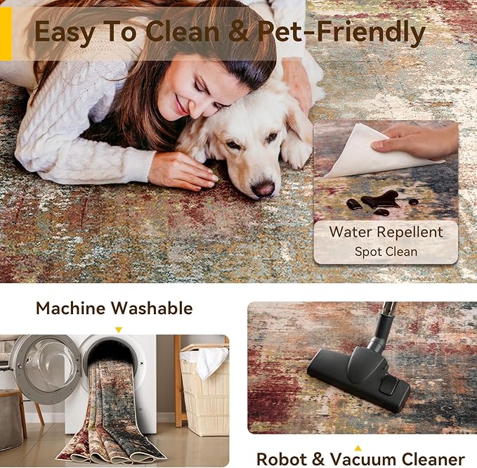 Washable Area Rugs 2'6''x10 Non-Slip Modern Abstract Soft - Image 3